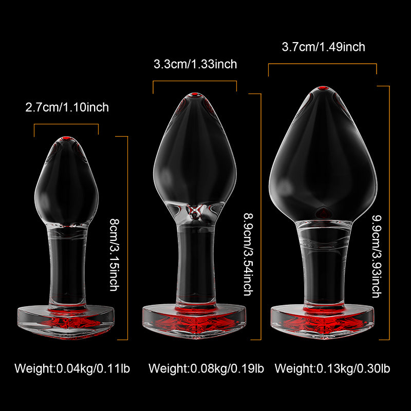3Pcs Set Heart Shaped Base Glass Butt Plug