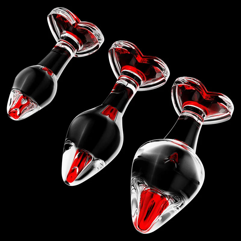 3Pcs Set Heart Shaped Base Glass Butt Plug