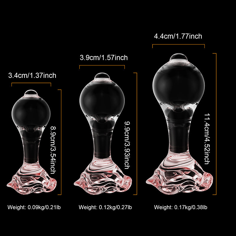 3Pcs Set Pink Flower Base Transparent Glass Butt Plug