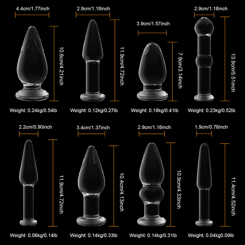 6Pcs Set Transparent Glass Butt Plug Beginner Training Kit