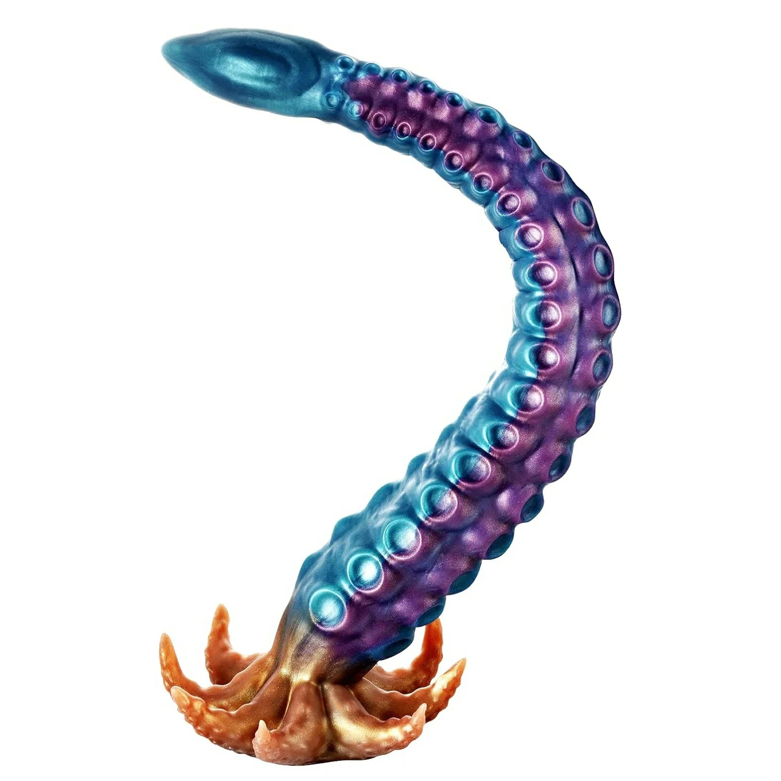 19" Curved Tentacle Dildo With Textured Suckers And Clawed Suction Base