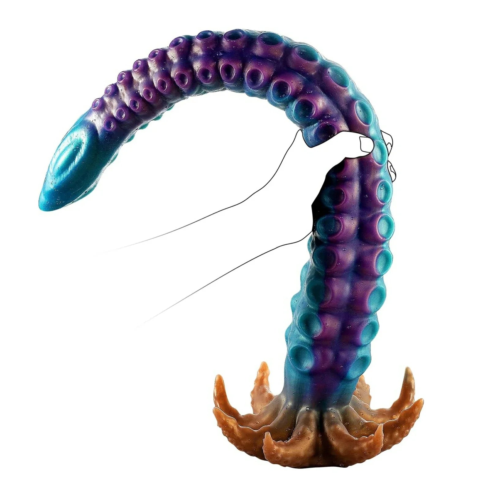 19" Curved Tentacle Dildo With Textured Suckers And Clawed Suction Base