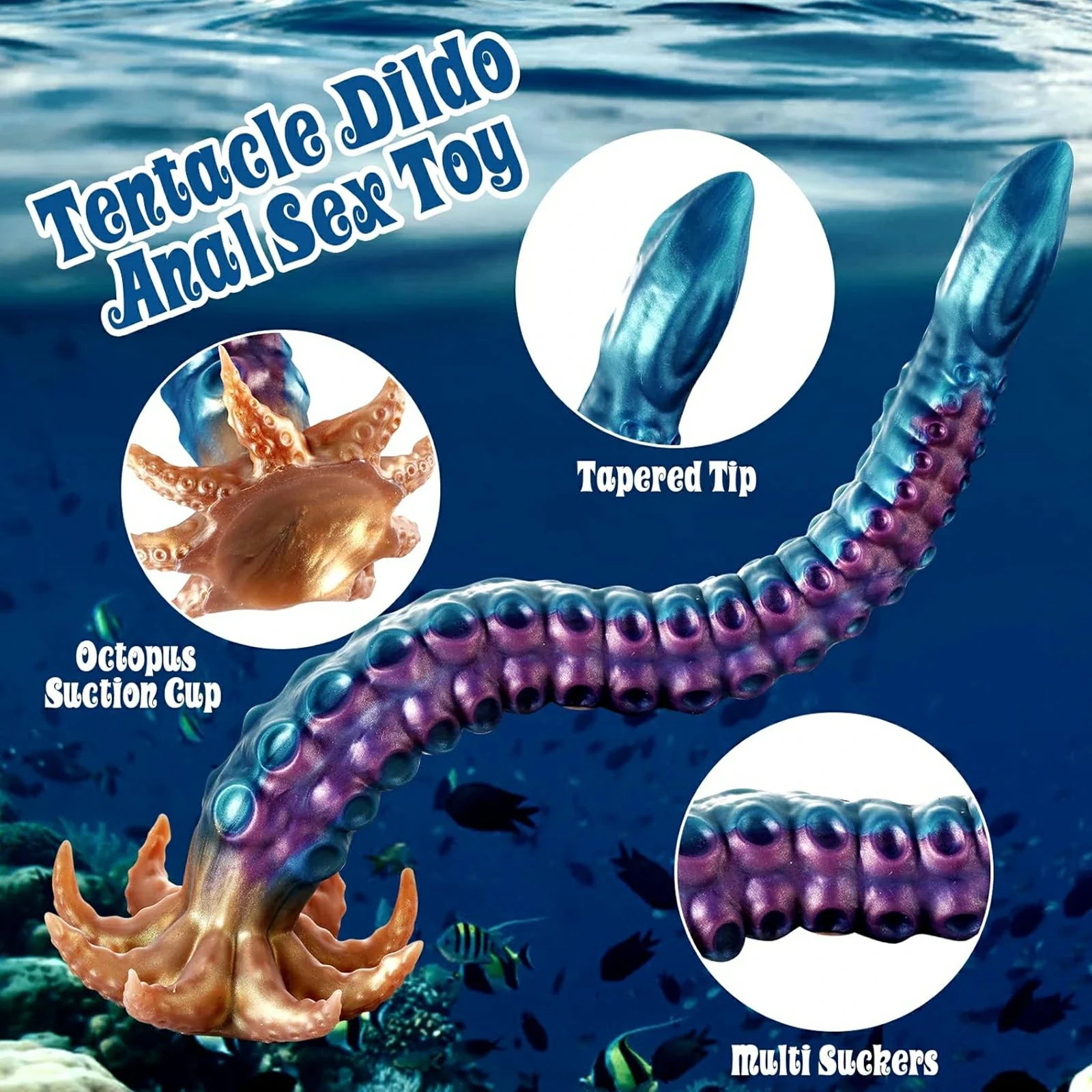 19" Curved Tentacle Dildo With Textured Suckers And Clawed Suction Base