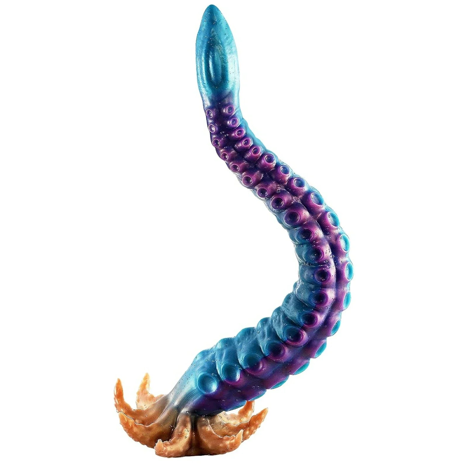 19" Curved Tentacle Dildo With Textured Suckers And Clawed Suction Base