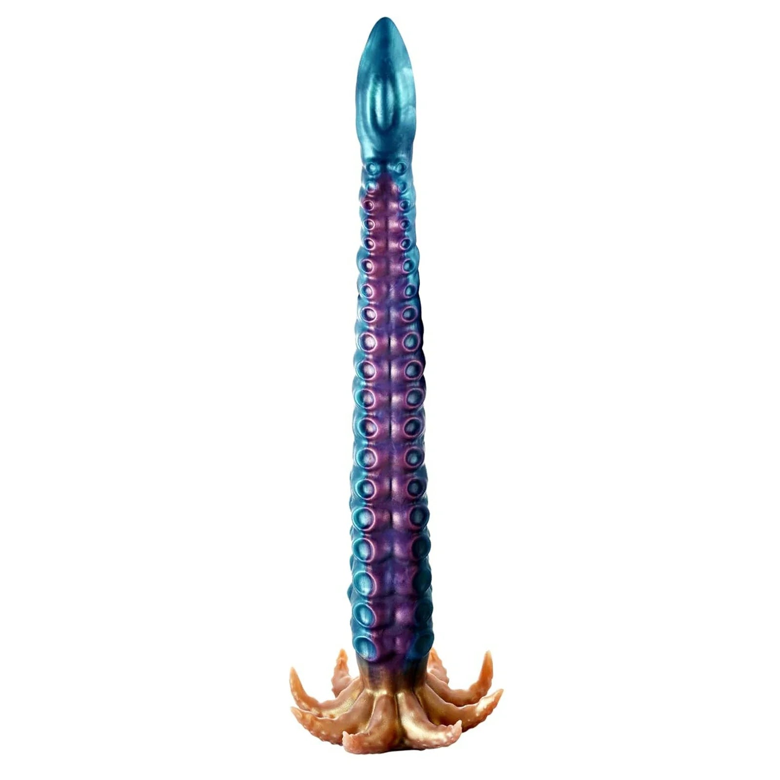 19" Curved Tentacle Dildo With Textured Suckers And Clawed Suction Base