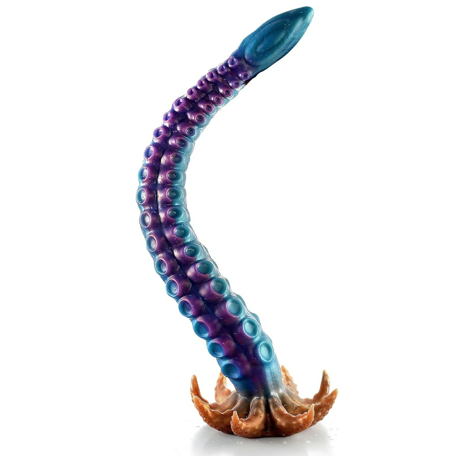 19" Curved Tentacle Dildo With Textured Suckers And Clawed Suction Base