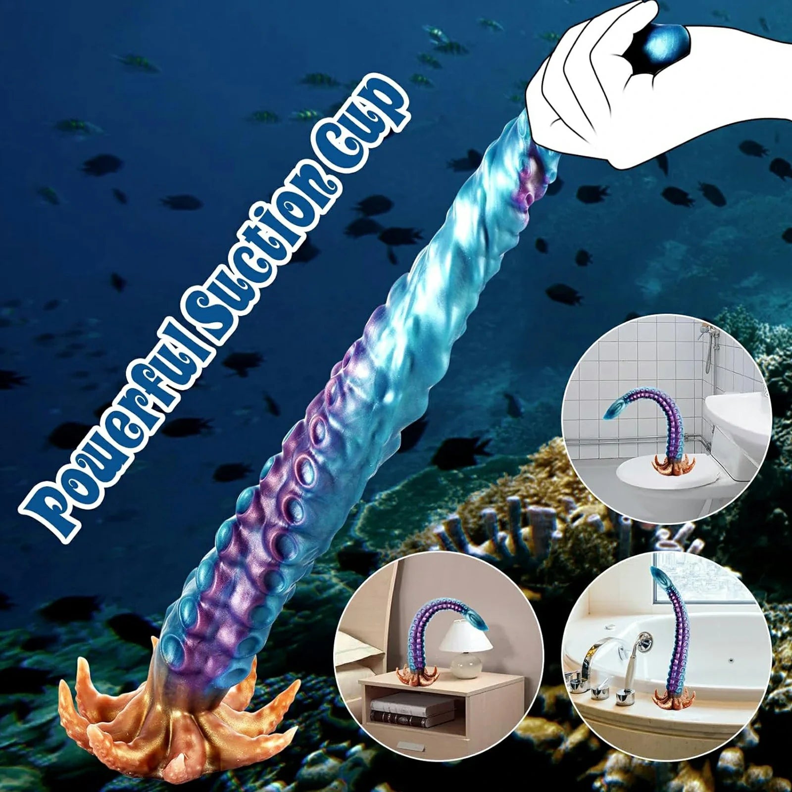 19" Curved Tentacle Dildo With Textured Suckers And Clawed Suction Base