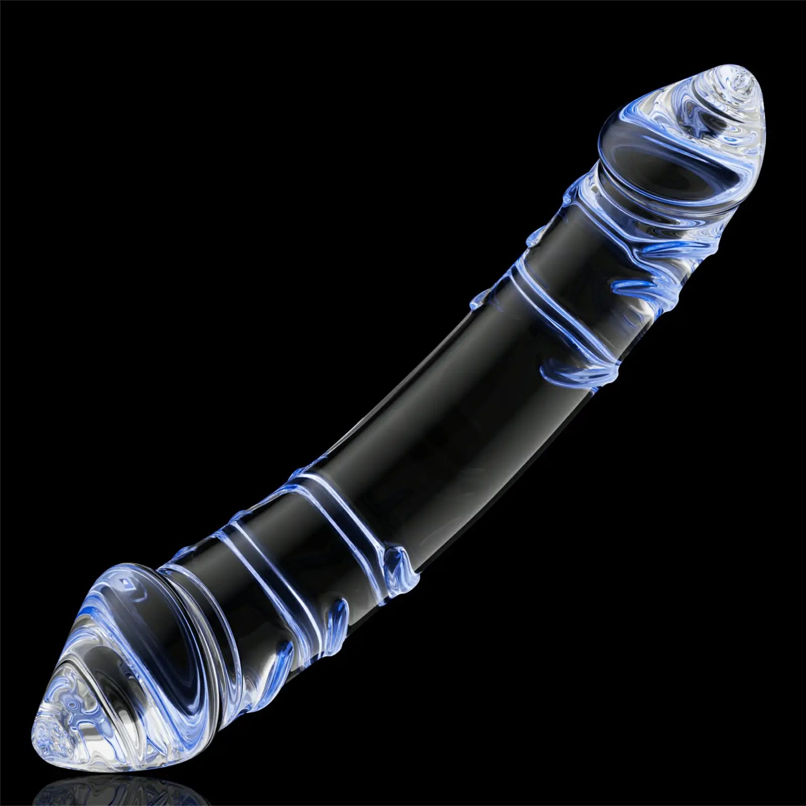 Double ended vein textured big glass dildo