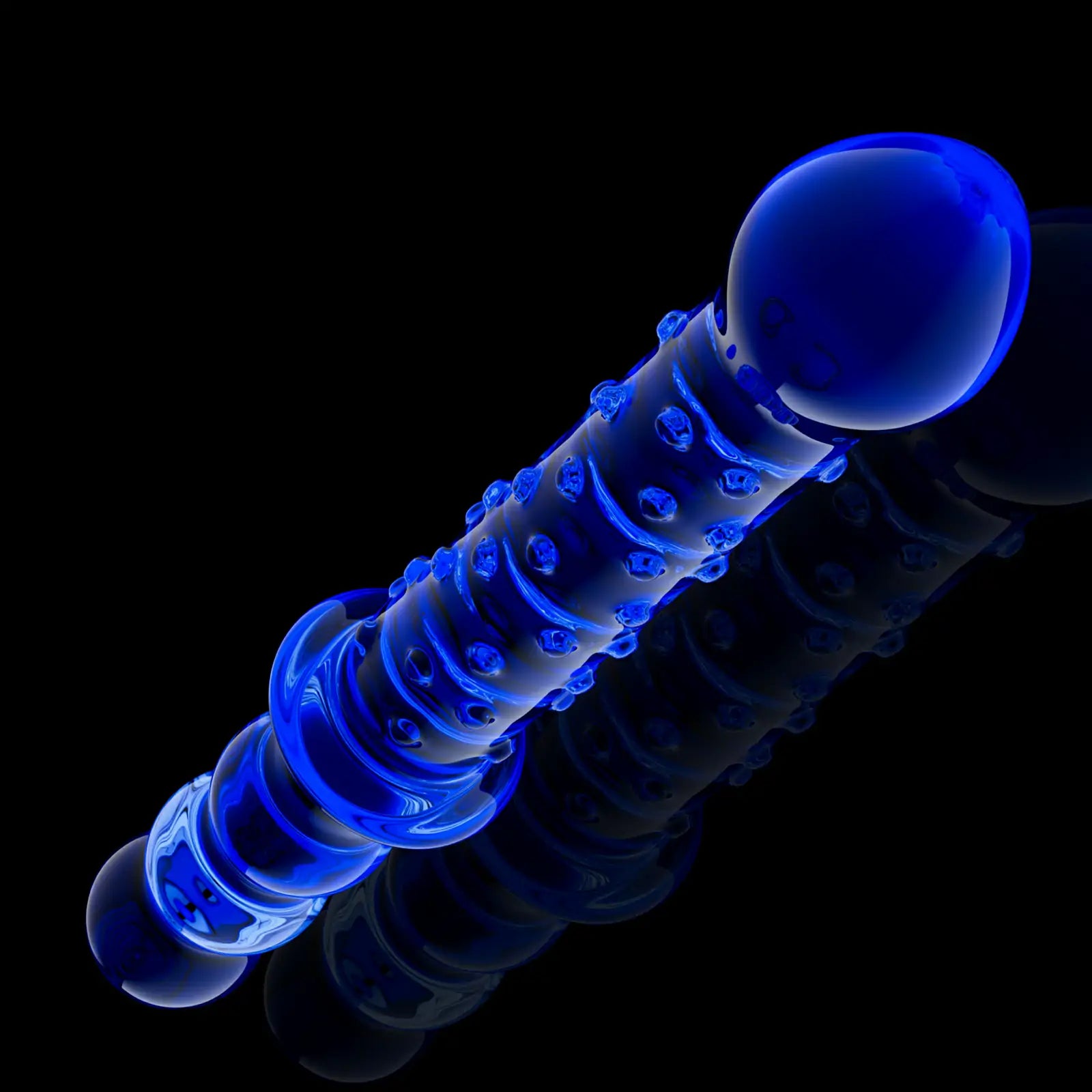 Blue Raised Glass Dildo With Handle