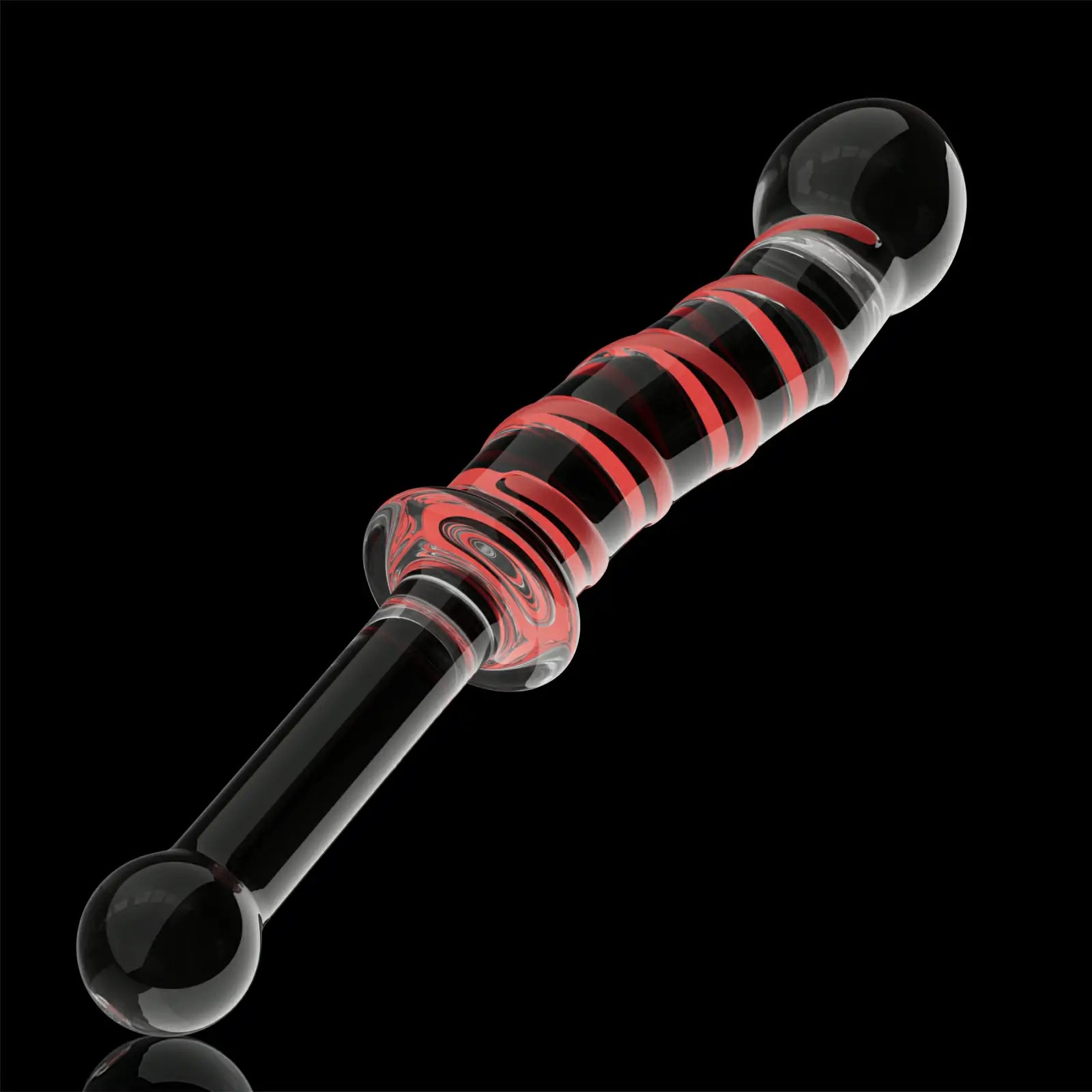 Red Spiral Textured Glass Dildo With Handle