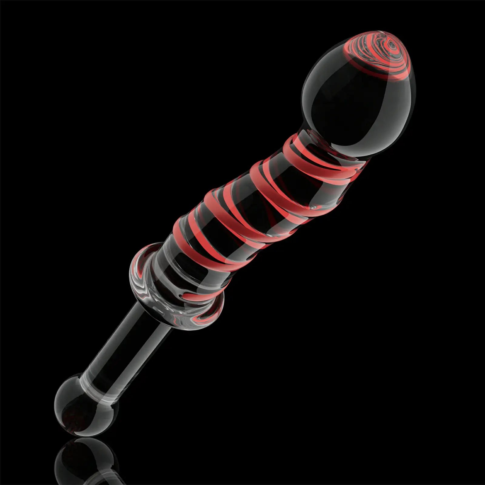 Red Spiral Textured Glass Dildo With Handle