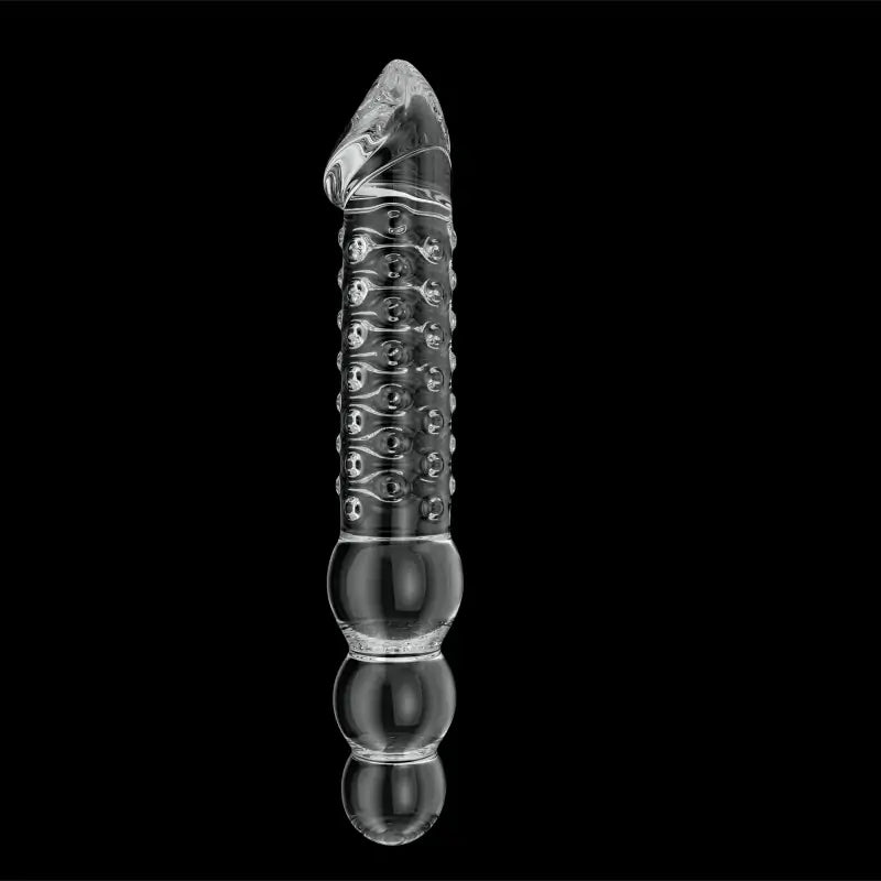 11.2 Inch transparent glass dildo with realistic glans and bead handle
