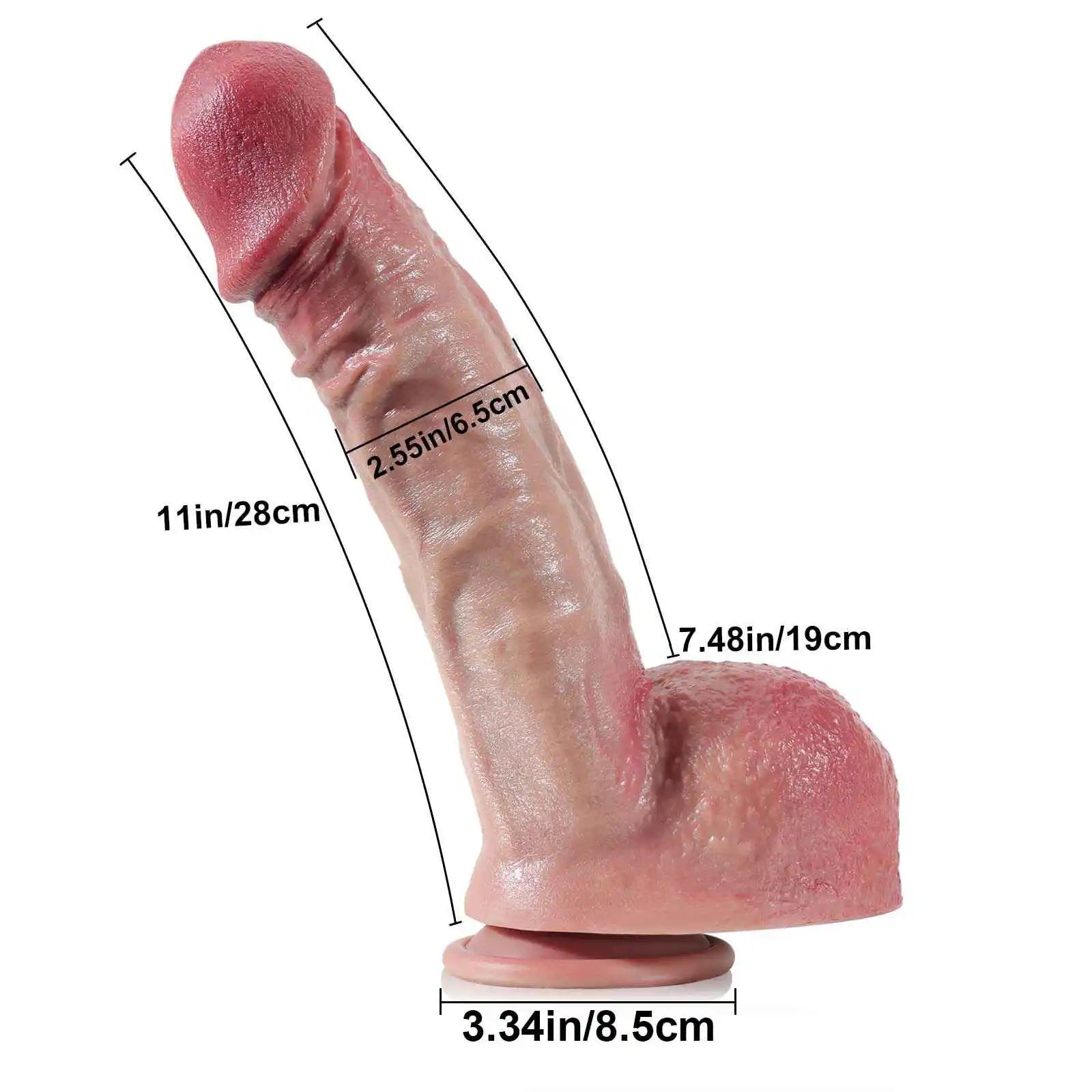 Lifelike Double Layer Silicone Thick Dildo with Keel 11 Inch