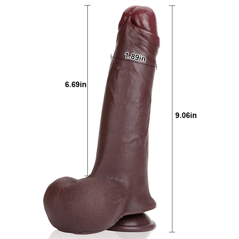9.06" Lifelike Black Silicone Sliding Skin Dildo