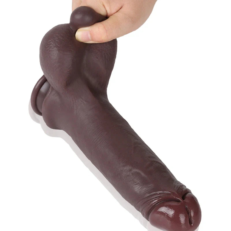 9.06" Lifelike Black Silicone Sliding Skin Dildo