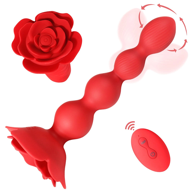 10 Rotate Twist & Vibration Modes Remote Control Rose Base Anal Beads