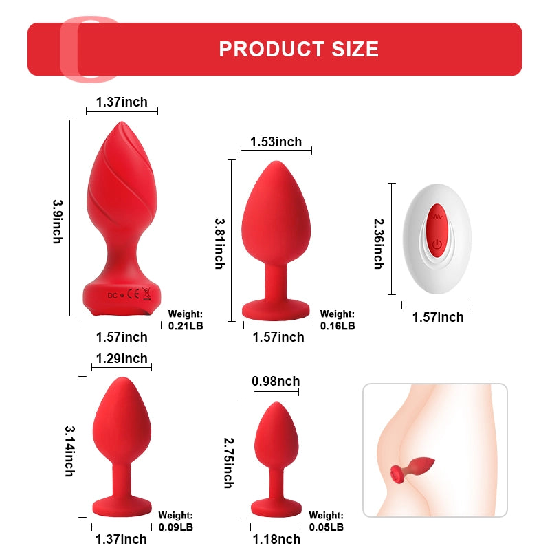 4PCs Remote Control Vibrating Silicone Anal Plug Set