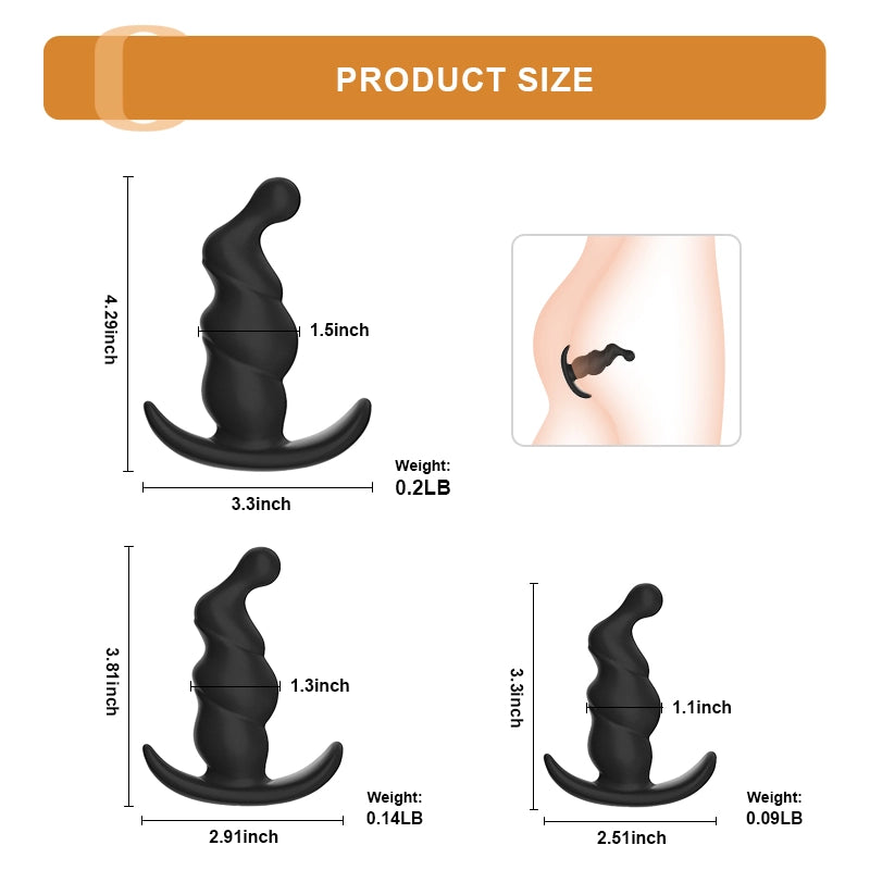 3Pcs Beginner Spiral Silicone Butt Plugs Set