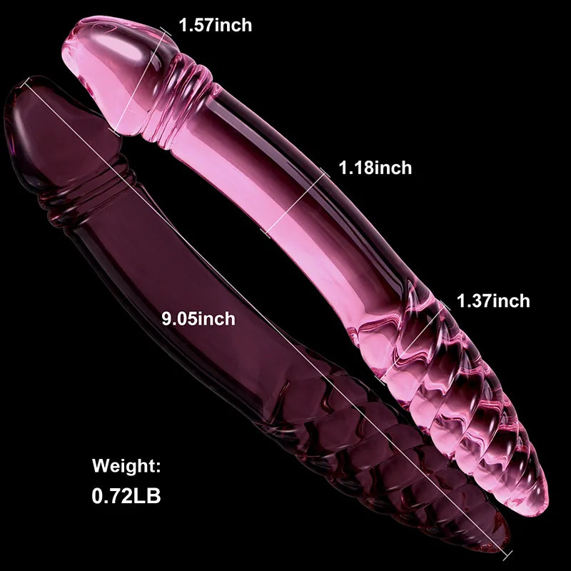 Double Head Glass Dildo with Spiral Texture 9.05 Inch