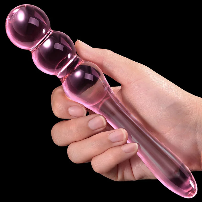 Glass Dildo with 3 Anal Beads 7.75 Inch