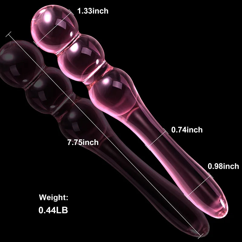 Glass Dildo with 3 Anal Beads 7.75 Inch