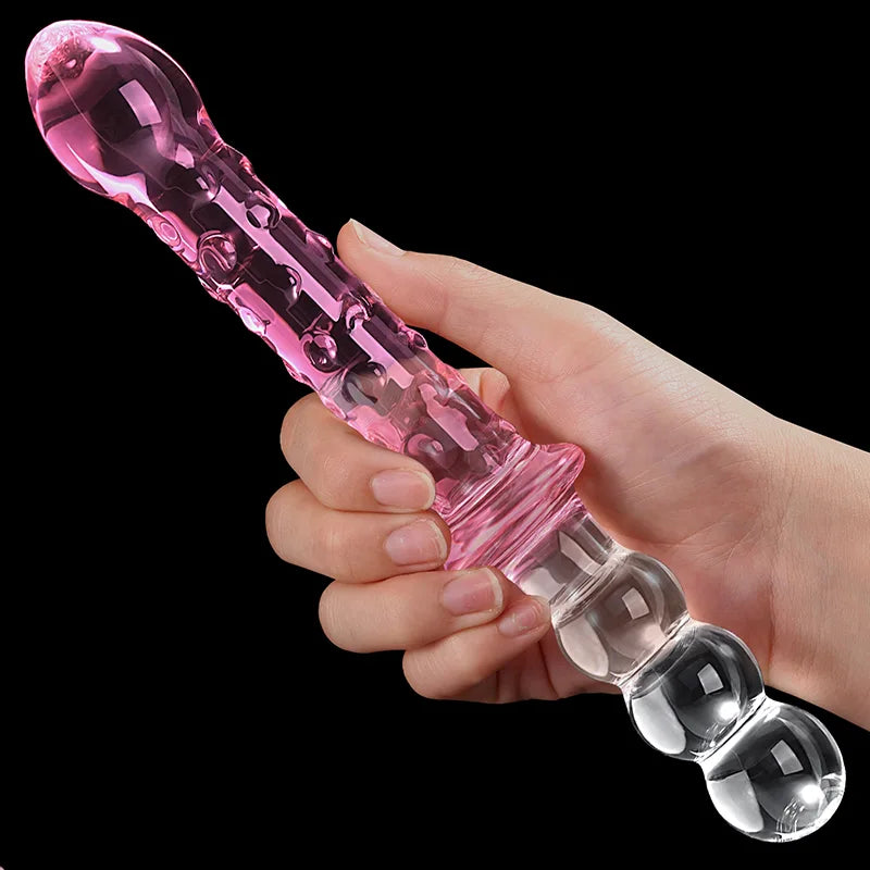 Double Glass Dildo with Anal Beads 9.25Inch