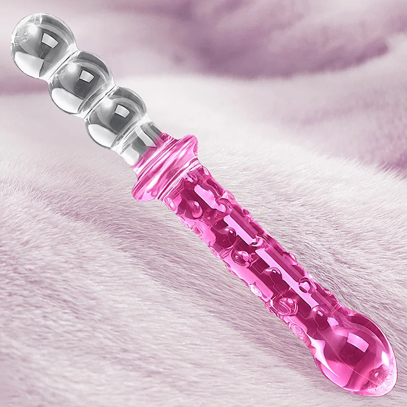 Double Glass Dildo with Anal Beads 9.25Inch