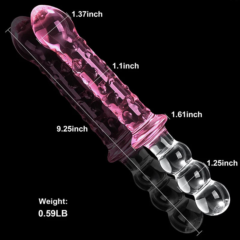 Double Glass Dildo with Anal Beads 9.25Inch