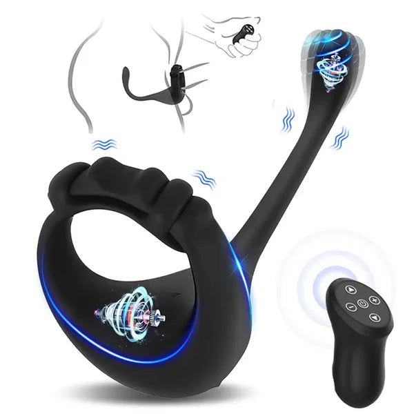 10 Vibration Mode Adjustable Cock Ring with Prostate Stimulator
