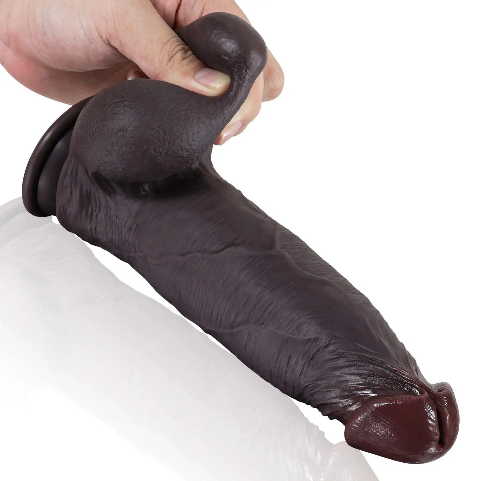Realistic Black Sliding Skin Soft Dildo with Moving Balls 9.17 Inch