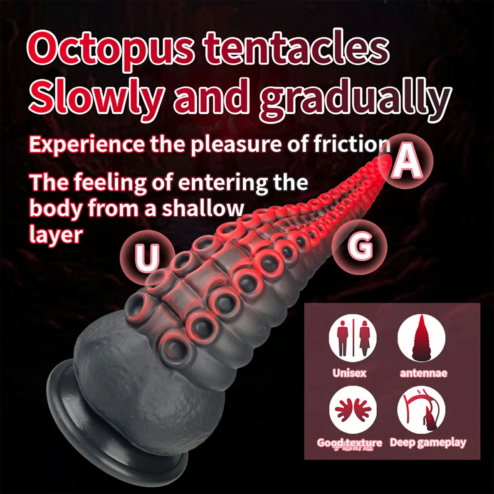 Realistic 9 Inch Tentacle Dildo Smooth Silicone Suction Base Intense Stimulation