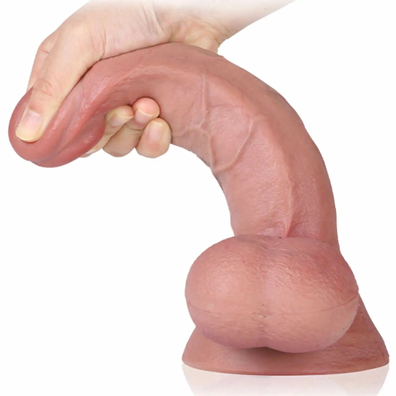 Ultra Realistic Double Layer Silicone Dildo with Big Balls 9 Inch