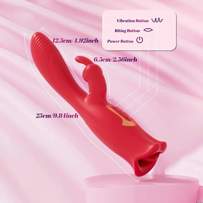 3 In 1 Bunny Vibrator with 10 Vibration & Biting Modes