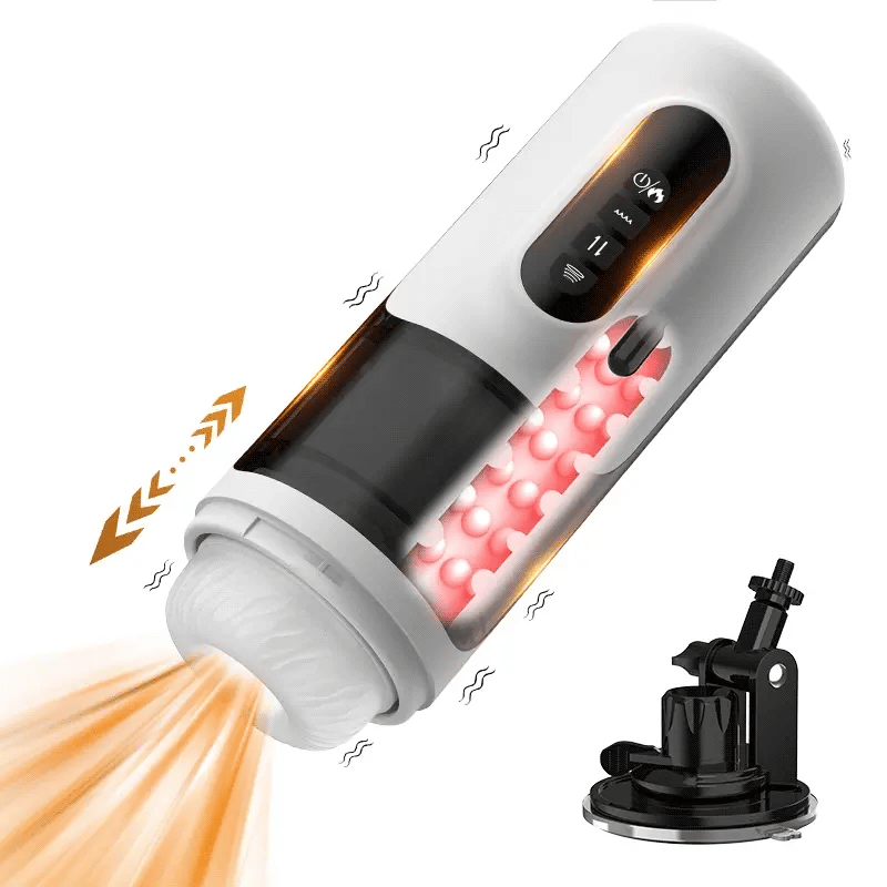 6 In 1 Thrusting Vibrating Heated Male Masturbator with Silicone Sleeve