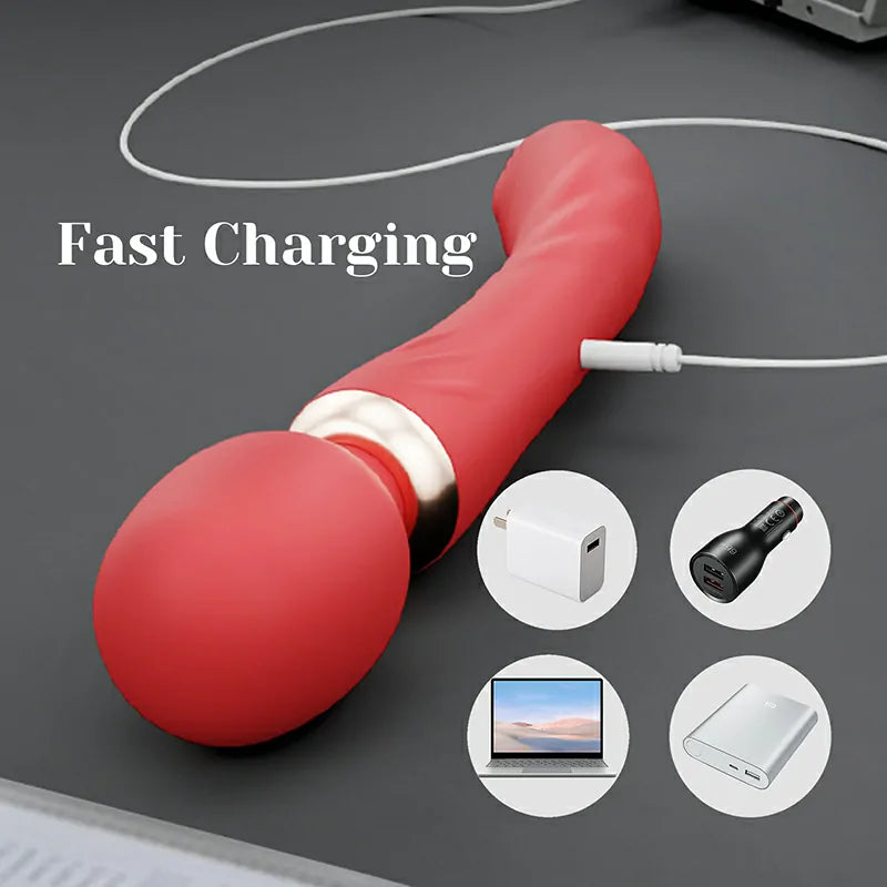 2 in 1 Rechargeable 10 Powerful Vibration Modes Wand Vibrator